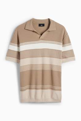 Strick-Poloshirt - gestreift - strukturiert