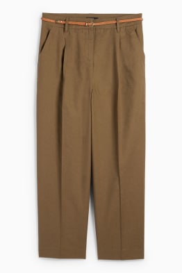 Spodnie materiałowe z paskiem - średni stan - tapered fit - miks lniany