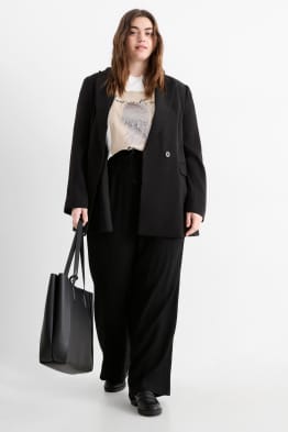 Pantaloni di stoffa - vita alta - gamba ampia - tessuto tramato