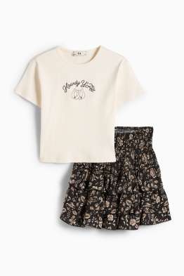 Bloem en hoefijzer - set - T-shirt en rok - 2-delig