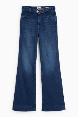 Flared jeans z paskiem - wysoki stan - LYCRA®