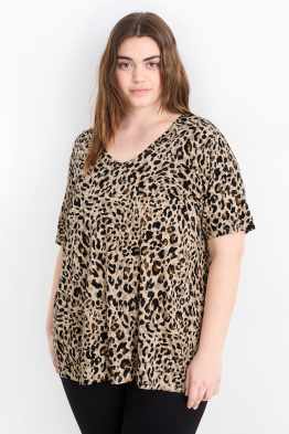 T-shirt con scollo a V - stretch - stampa leopardata