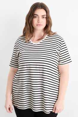 T-shirt avec encolure en V - LYCRA® - à rayures