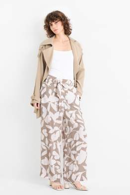 Pantaloni di stoffa - vita alta - gamba ampia - a fiori