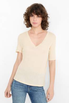 T-shirt basic z dekoltem w serek