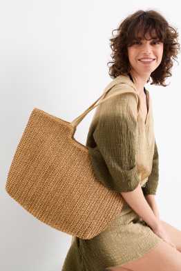 Großer Stroh-Shopper - glänzend