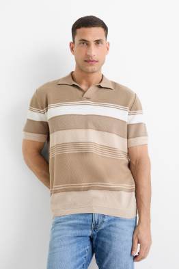 Strick-Poloshirt - gestreift - strukturiert