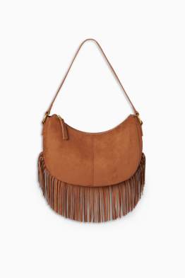 Borsa a tracolla con frange - similpelle scamosciata