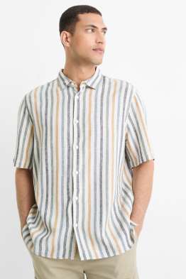 Shirt - regular fit - kent collar - linen blend - striped