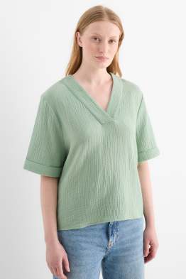 Musselin-Bluse mit V-Ausschnitt