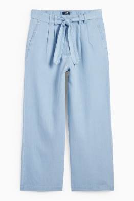 Cloth trousers - high-rise waist - wide leg - denim look