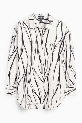 Bluse - Leinen-Mix - gemustert