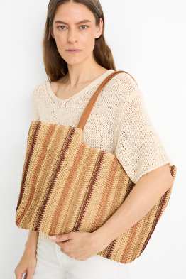Großer Stroh-Shopper - gestreift
