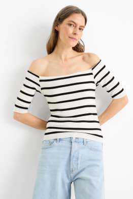T-shirt - regular fit - finition côtelée - à rayures