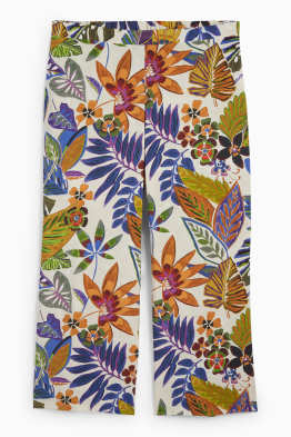 Plátěné kalhoty - high waist - wide leg - se vzorem