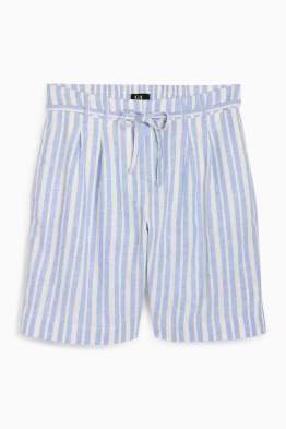 Šortky - high waist - lněná směs - pruhované
