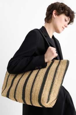 Grote shopper van stro - gestreept