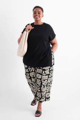 Cloth trousers - high waist - wide leg - patterned