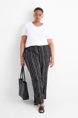 Plátěné kalhoty - mid waist - wide leg - pruhované