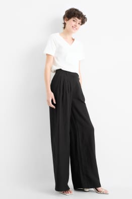 Pantalon en toile - high waist - wide leg - lin mélangé