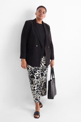 Pantalon - mid waist - wide leg - gebloemd - met structuur