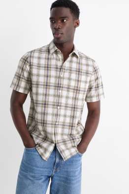 Camicia - regular fit - collo all'italiana - a quadretti