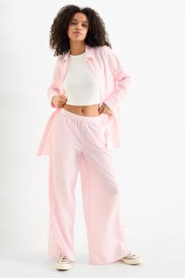 Stoffhose - Mid Waist - Wide Leg - gestreift