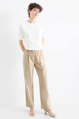 Stoffhose - High Waist - Straight Fit - Leinen-Mix