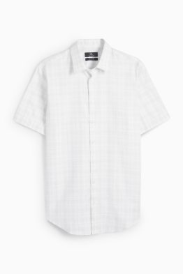 Camicia business - regular fit - collo all'italiana - quadri - tessuto tramato