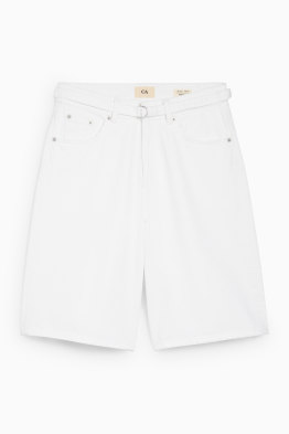 Džínové bermudy s páskem - mid waist