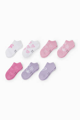 Lot de 7 paires - cœurs et fleurs - socquettes de sport à motif