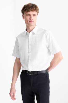 Camicia business - regular fit - collo all'italiana - quadri - tessuto tramato