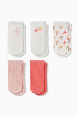 Lot de 5 paires - palmiers et flamands - socquettes de sport à motif