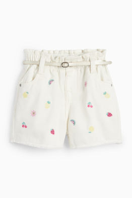 Motivo frutta - shorts di jeans con cintura
