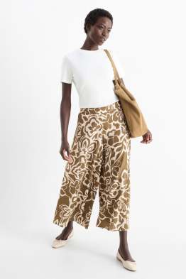 Cloth trousers - high waist - wide leg - floral