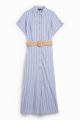 Rochie tip bluză cu curea - cu dungi