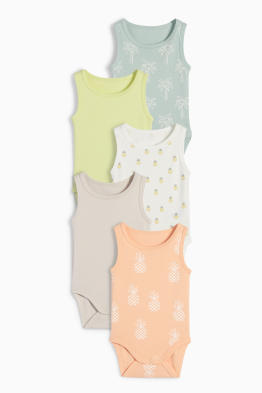 Multipack of 5 - pineapple and palm - baby bodysuit