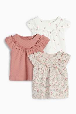 Lot de 3 - petites fleurs et cerises - T-shirt bébé