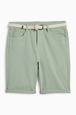 Denim Bermuda shorts with belt - mid-rise waist