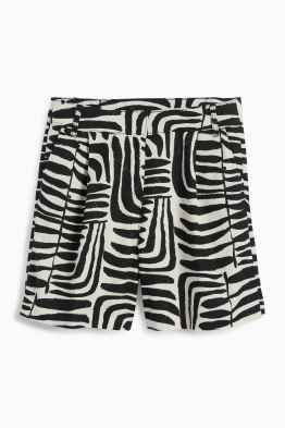 Shorts - Mid Waist - Leinen-Mix - gemustert