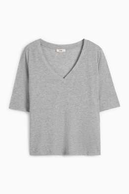Tričko basic s výstřihem ve tvaru V - regular fit - žebrované