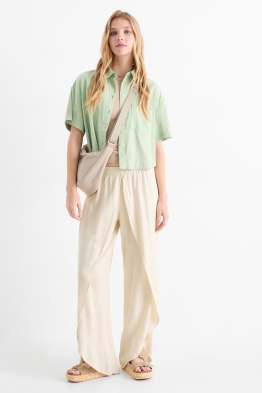 Plátěné kalhoty - mid waist - wide leg