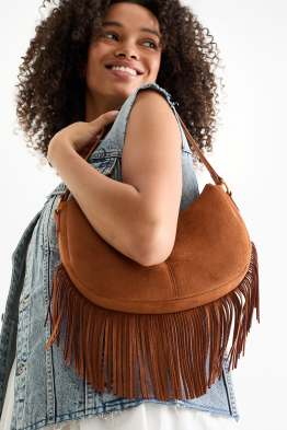 Borsa a tracolla con frange - similpelle scamosciata