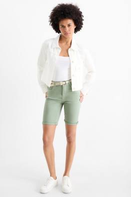 Denim Bermuda shorts with belt - mid-rise waist