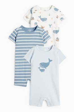 Multipack of 3 - whale - baby sleepsuit