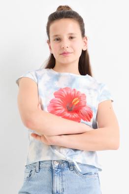 Floral - short sleeve T-shirt with knot detail - patterned