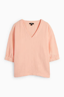Musselin-Bluse mit V-Ausschnitt