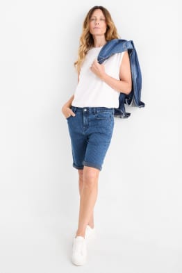 Bermuda di jeans - vita media - LYCRA® - design gessato