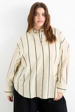 Bluse - Leinen-Mix - gestreift