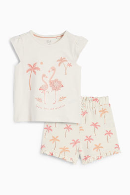 Flamand rose et palmier - tenue pour bébé - 2 pièces